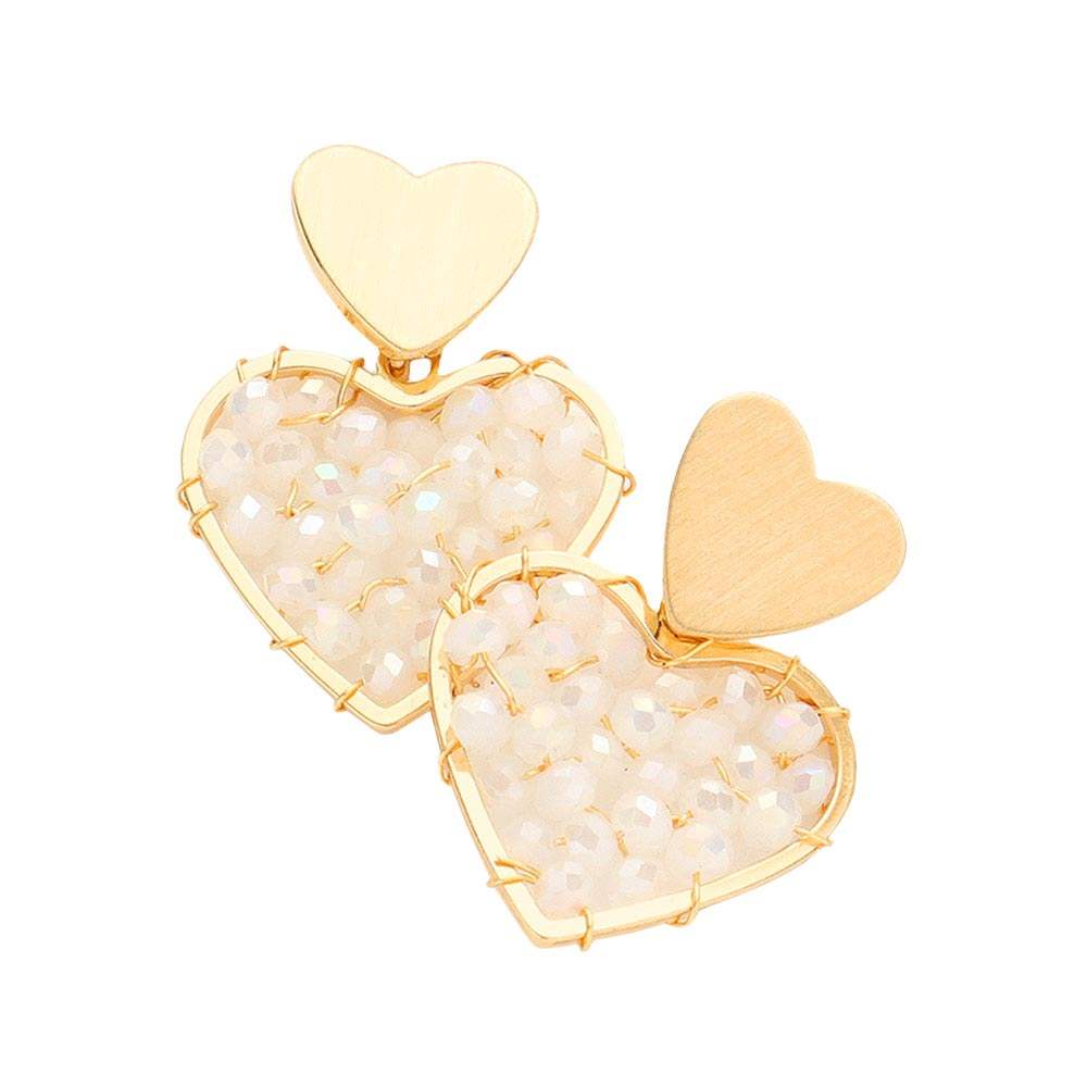 Faceted Bead Wrapped Heart Link Dangle Earrings - Madeline Love - Flyclothing LLC