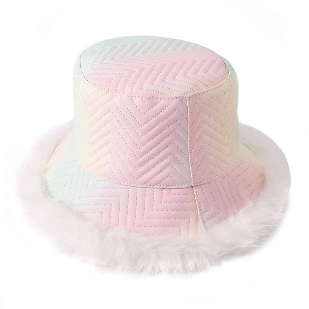Faux Fur Trimmed Bucket Hat - Madeline Love - Flyclothing LLC