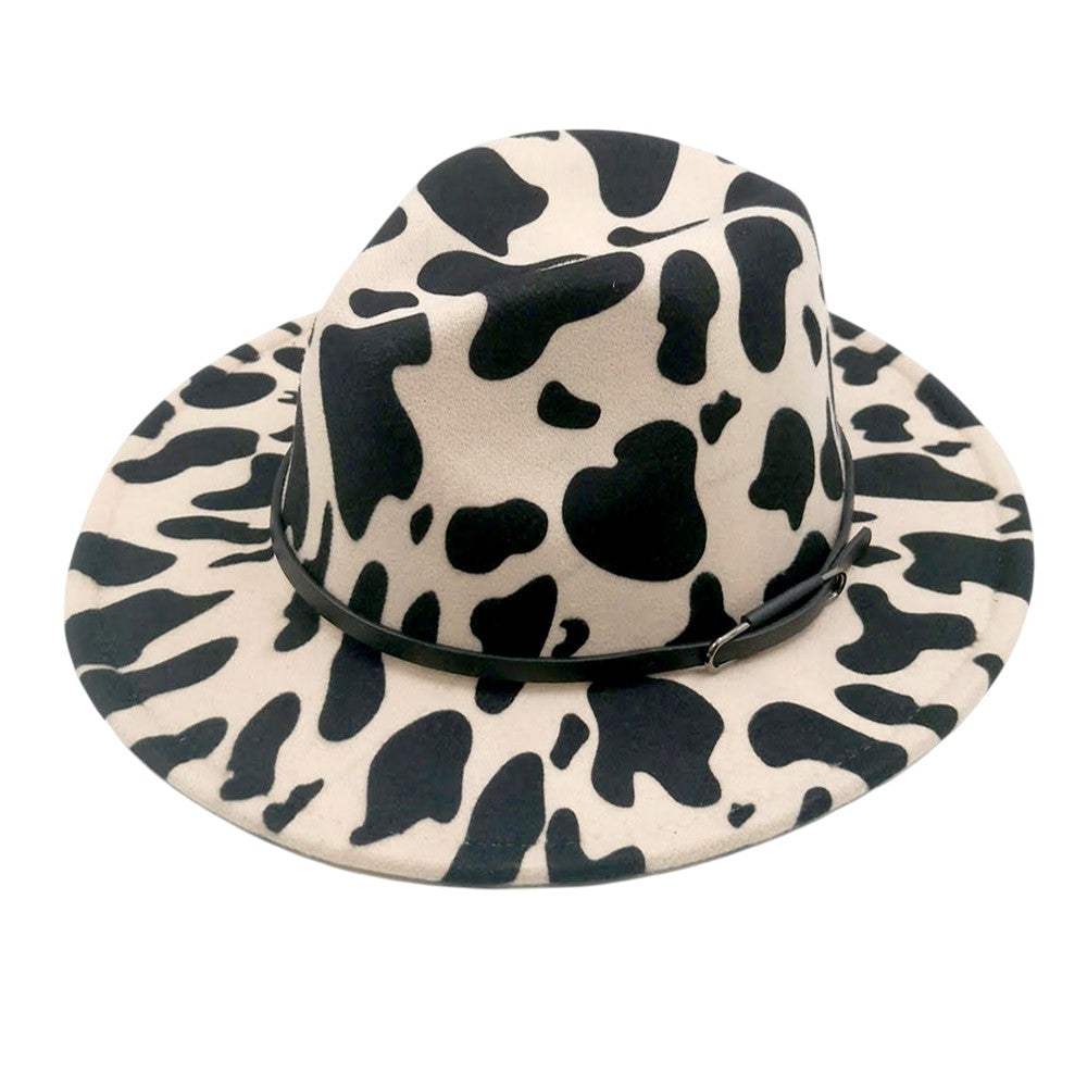 Faux Leather Band Cattle Patterned Panama Hat - Madeline Love - Flyclothing LLC
