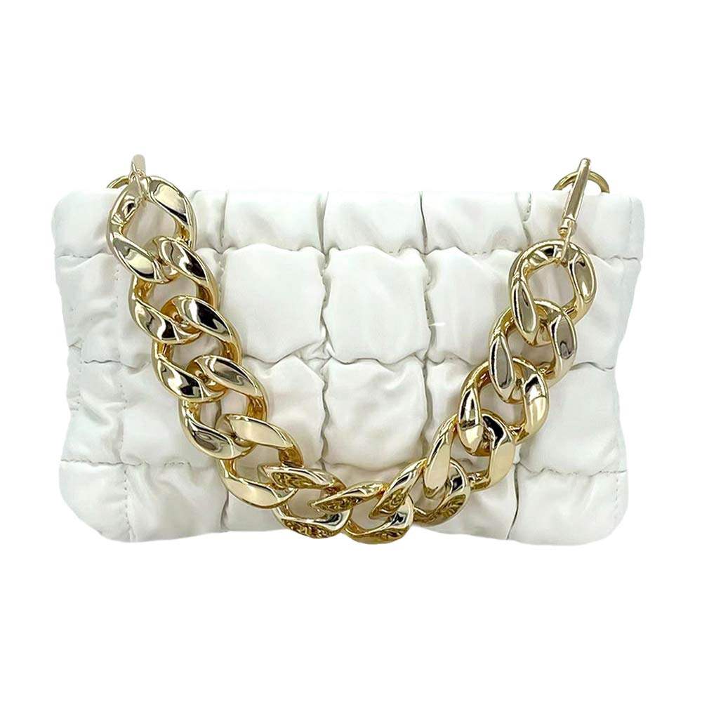 Faux Leather Padded Shoulder Crossbody Bag With Chain Strap - Madeline Love - Flyclothing LLC