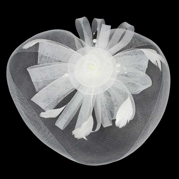 Pearl Feather Mesh Flower Fascinator Headband - Madeline Love - Flyclothing LLC