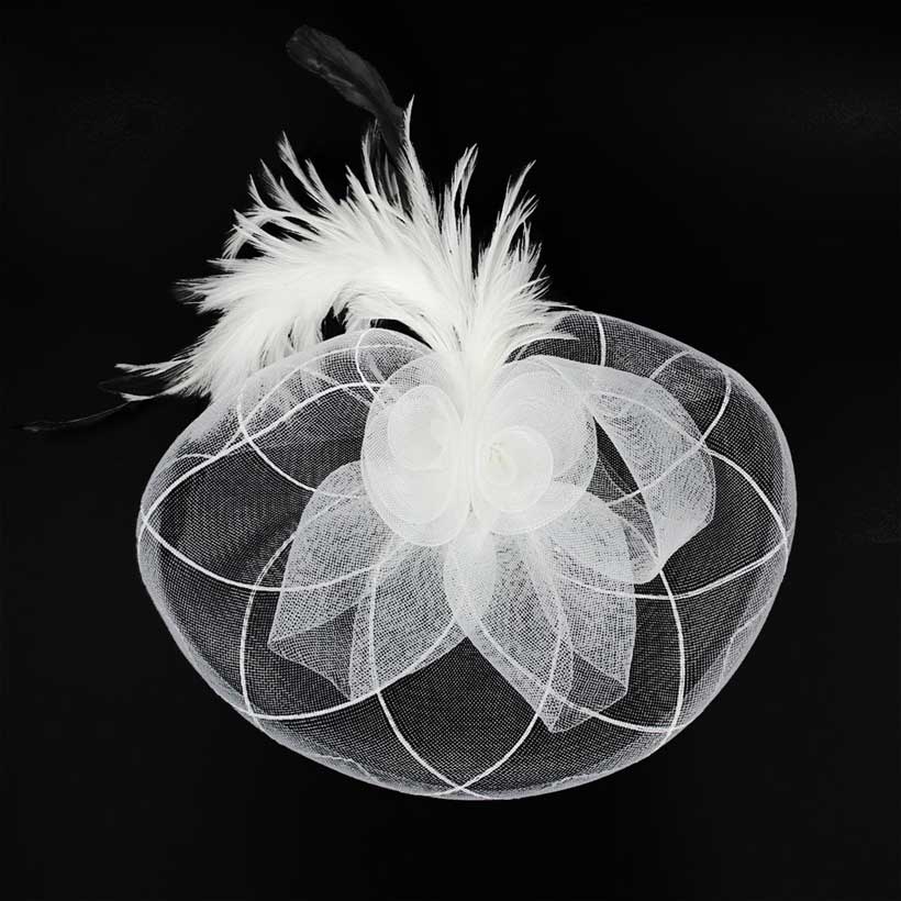 Feather Pearl Cluster Mesh Flower Fascinator Headband - Madeline Love - Flyclothing LLC