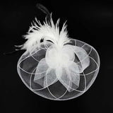 Feather Pearl Cluster Mesh Flower Fascinator Headband - Madeline Love - Flyclothing LLC