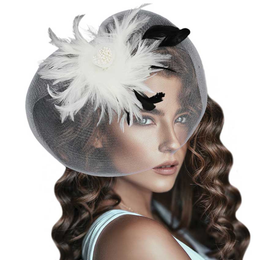 Feather Pearl Cluster Mesh Flower Fascinator Headband - Madeline Love - Flyclothing LLC