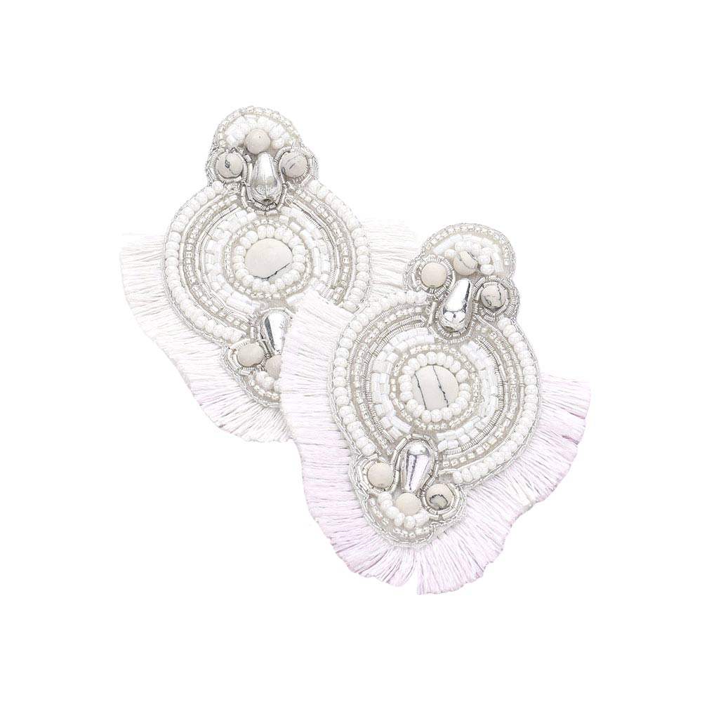 Felt Back Boho Tassel Trimmed Multi Beaded Earrings - Madeline Love - Flyclothing LLC