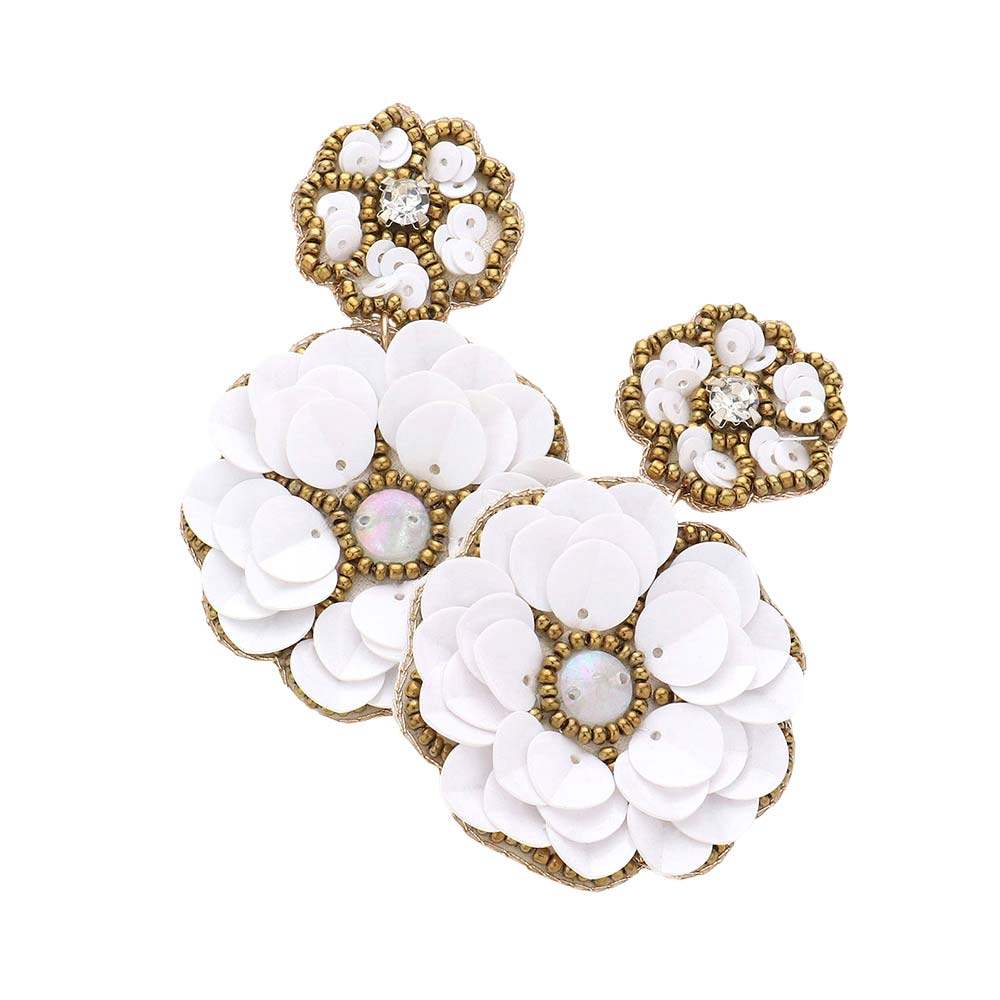 Felt Back Double Flower Link Dangle Earrings - Madeline Love - Flyclothing LLC