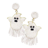 Felt Back Seed Beaded Ghost Dangle Earrings - Madeline Love - Flyclothing LLC