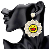 Felt Back Seed Beaded Smile Flower Dangle Earrings - Madeline Love - Flyclothing LLC