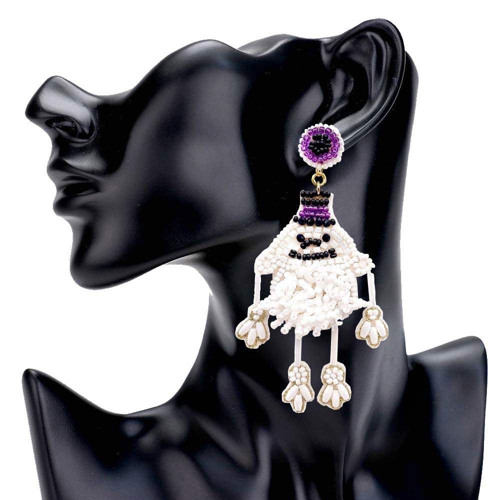Felt Back Seed Beaded Witch Hat Ghost Dangle Earrings - Madeline Love - Flyclothing LLC