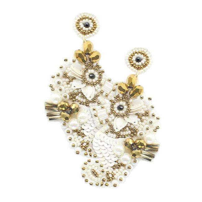 Felt Back Sequin Pearl Seed Beaded Seahorse Dangle Earrings - Madeline Love - Flyclothing LLC