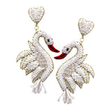 Felt Back Sequin Seed Beaded Swan Dangle Earrings - Madeline Love - Flyclothing LLC