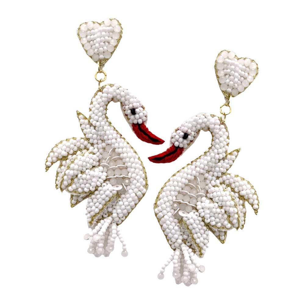 Felt Back Sequin Seed Beaded Swan Dangle Earrings - Madeline Love - Flyclothing LLC