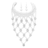Flower Stone Embellished Pearl Statement Necklace - Madeline Love - Flyclothing LLC