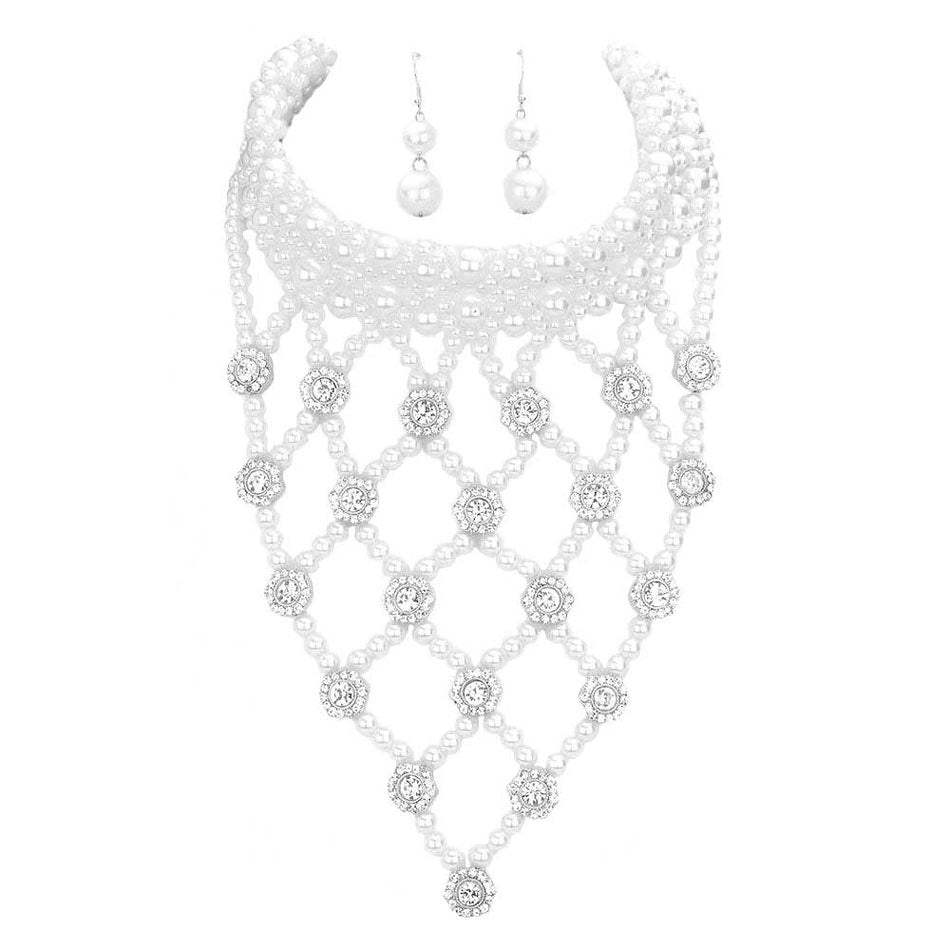 Flower Stone Embellished Pearl Statement Necklace - Madeline Love - Flyclothing LLC