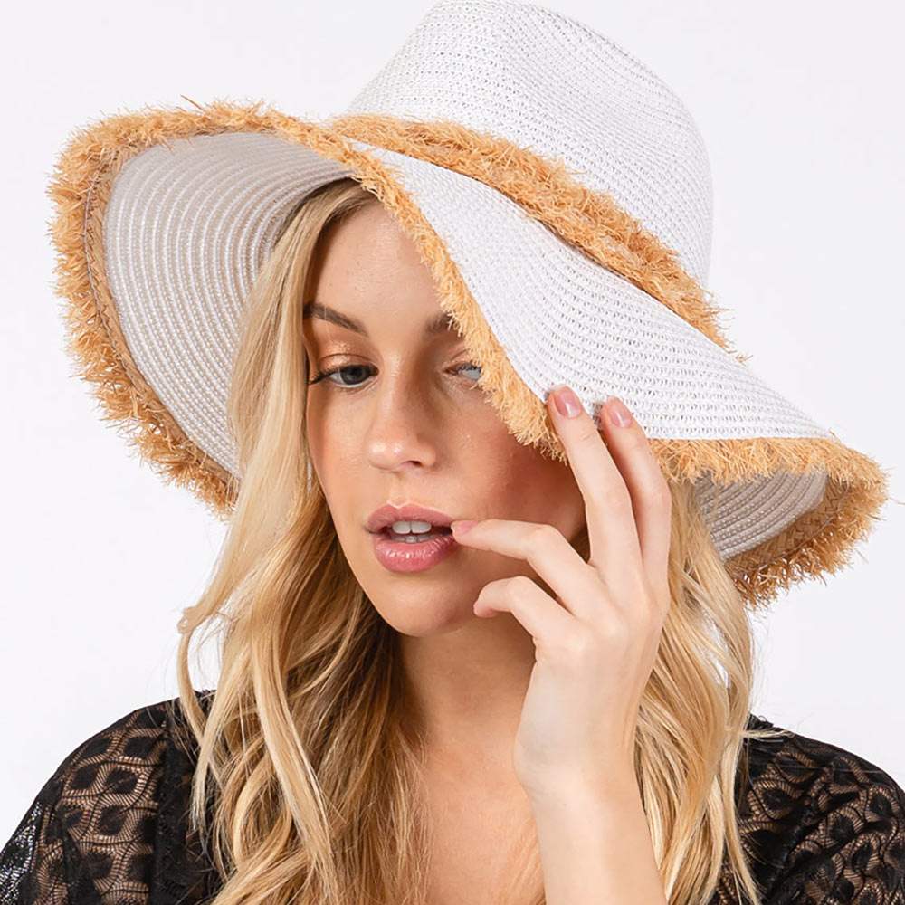 Frayed Band and Trip Straw Sun Hat - Madeline Love - Flyclothing LLC