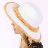 Frayed Band and Trip Straw Sun Hat - Madeline Love - Flyclothing LLC