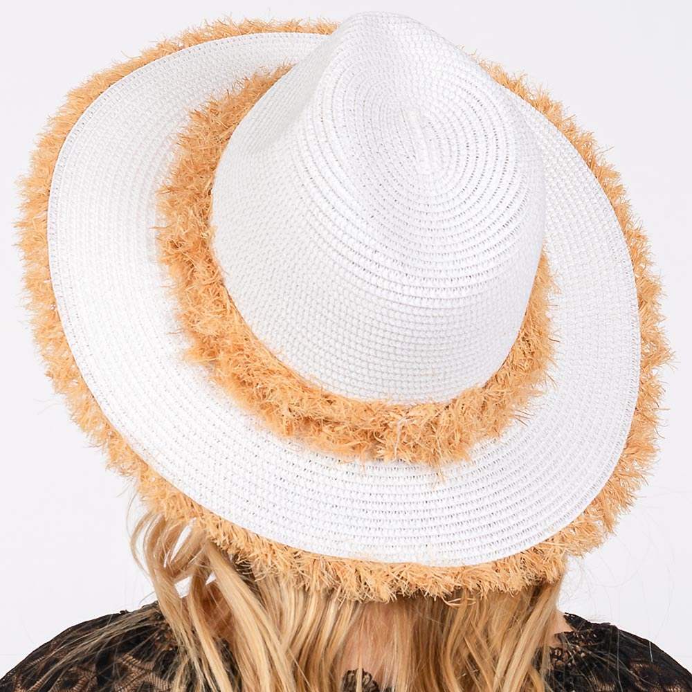 Frayed Band and Trip Straw Sun Hat - Madeline Love - Flyclothing LLC