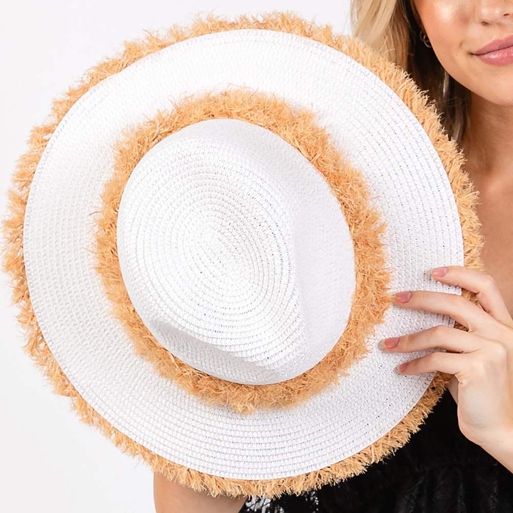 Frayed Band and Trip Straw Sun Hat - Madeline Love - Flyclothing LLC