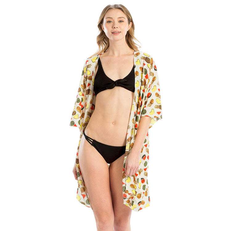 Fruit Print Cover Up Poncho Kimono - Madeline Love - Flyclothing LLC