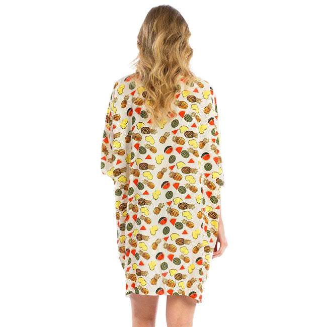 Fruit Print Cover Up Poncho Kimono - Madeline Love - Flyclothing LLC