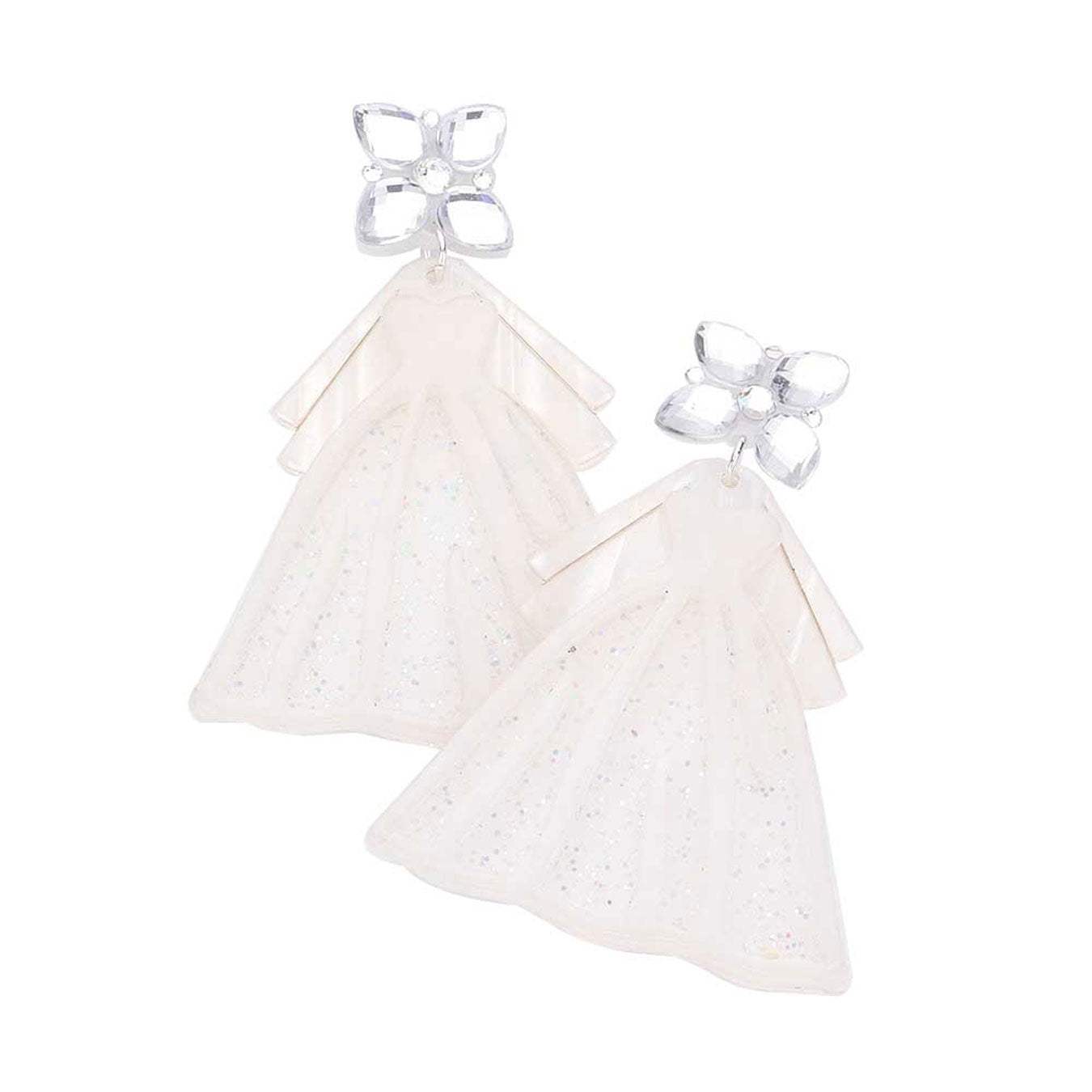 Glittered Wedding Dress Dangle Earrings - Madeline Love - Flyclothing LLC