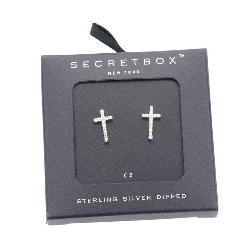 Sterling Silver Dipped CZ Cross Stud Earrings - Madeline Love - Flyclothing LLC