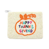 HAPPY THANKSGIVING Message Seed Beaded Mini Pouch Bag - Madeline Love - Flyclothing LLC