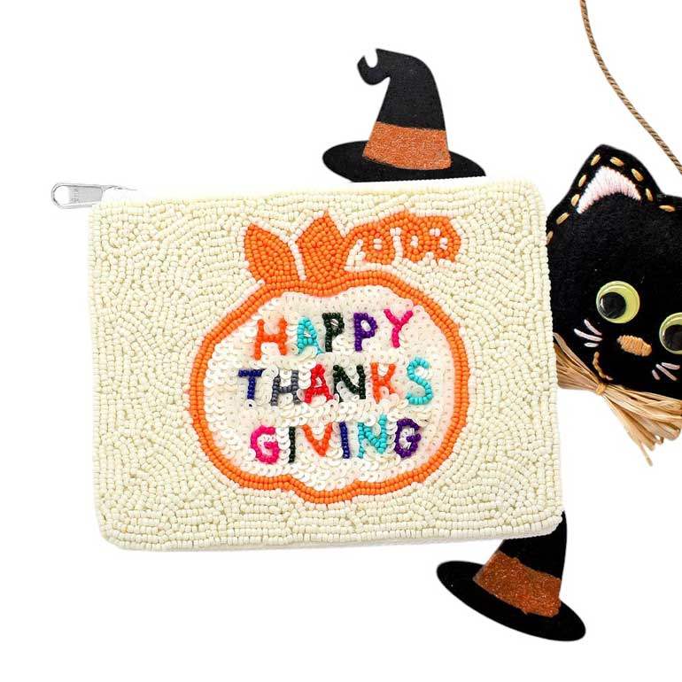 HAPPY THANKSGIVING Message Seed Beaded Mini Pouch Bag - Madeline Love - Flyclothing LLC