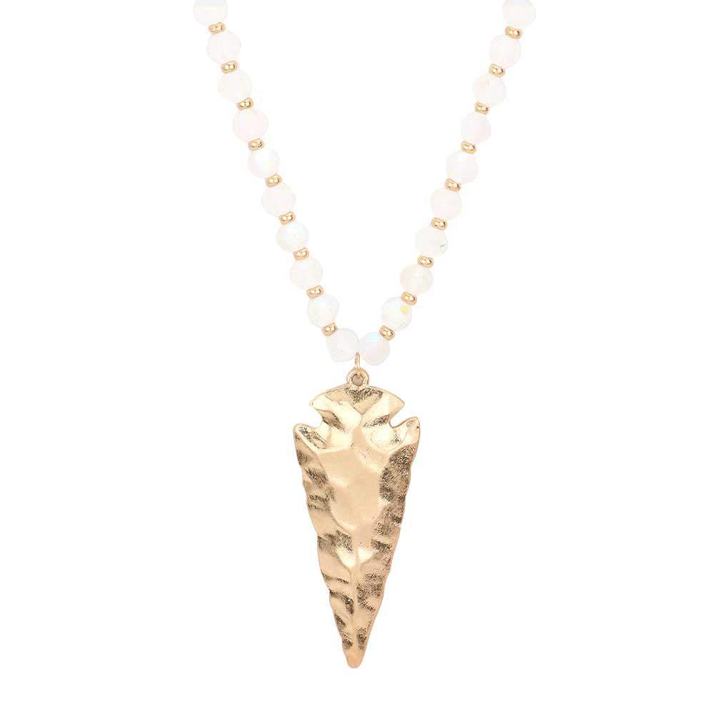 Hammered Metal Arrow Pendant Faceted Beads Long Necklace - Madeline Love - Flyclothing LLC