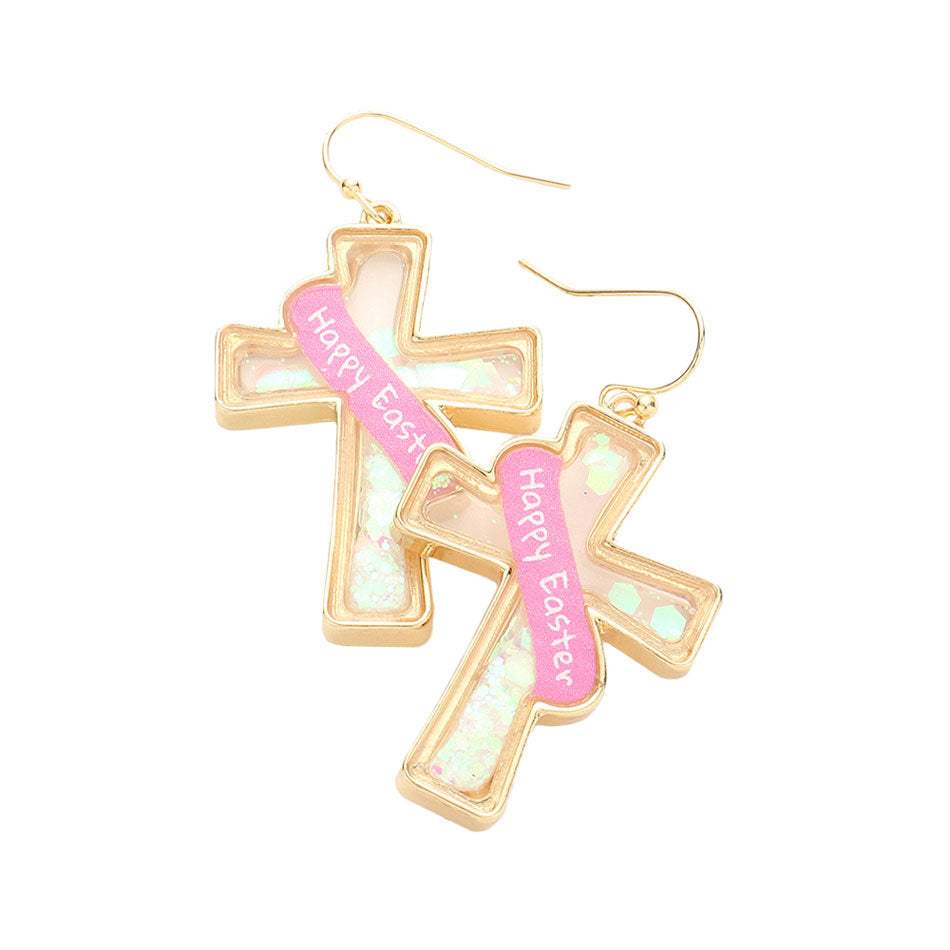 Happy Easter Message Confetti Cross Dangle Earrings - Madeline Love - Flyclothing LLC
