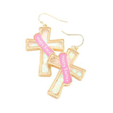 Happy Easter Message Confetti Cross Dangle Earrings - Madeline Love - Flyclothing LLC