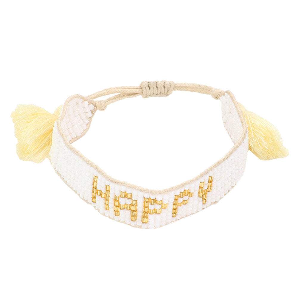 Happy Message Beaded Tassel Cinch Bracelet - Madeline Love - Flyclothing LLC