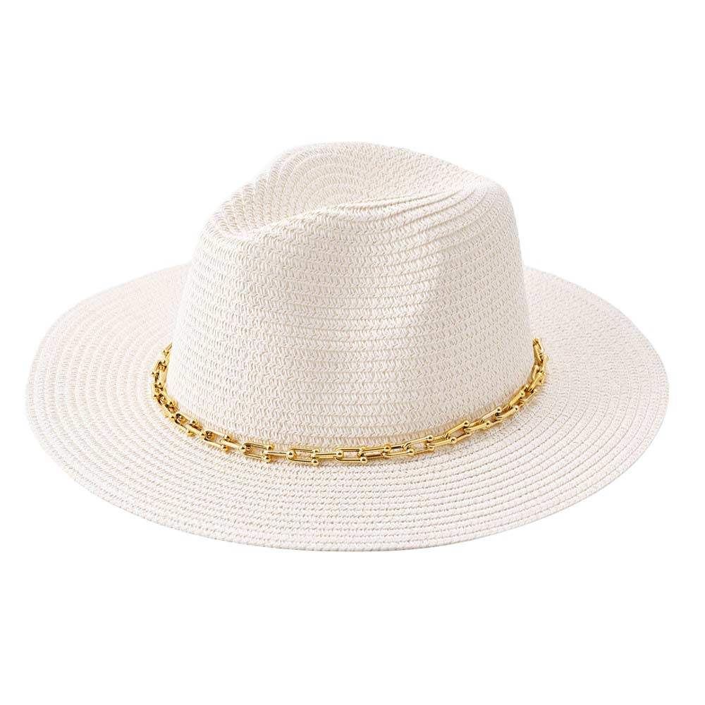 Hardware Chain Band Pointed Straw Hat - Madeline Love - Flyclothing LLC