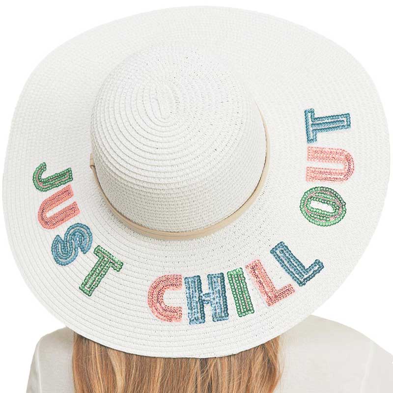 Just Chill Out Sequin Message Straw Panama Sun Hat - Madeline Love - Flyclothing LLC