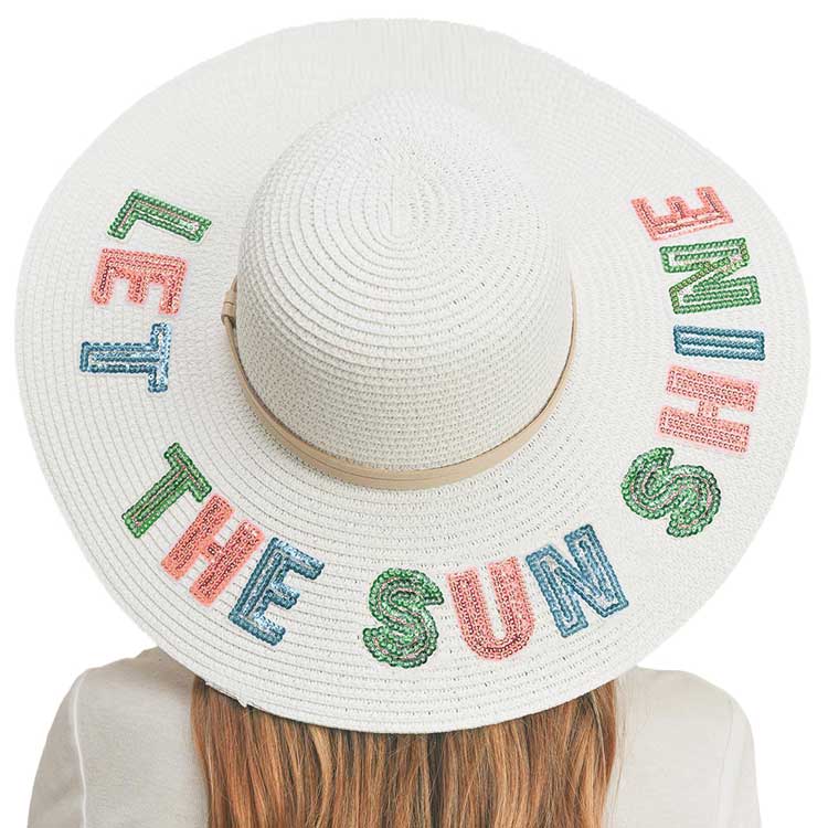 Let The Sun Shine Sequin Message Straw Panama Sun Hat - Madeline Love - Flyclothing LLC