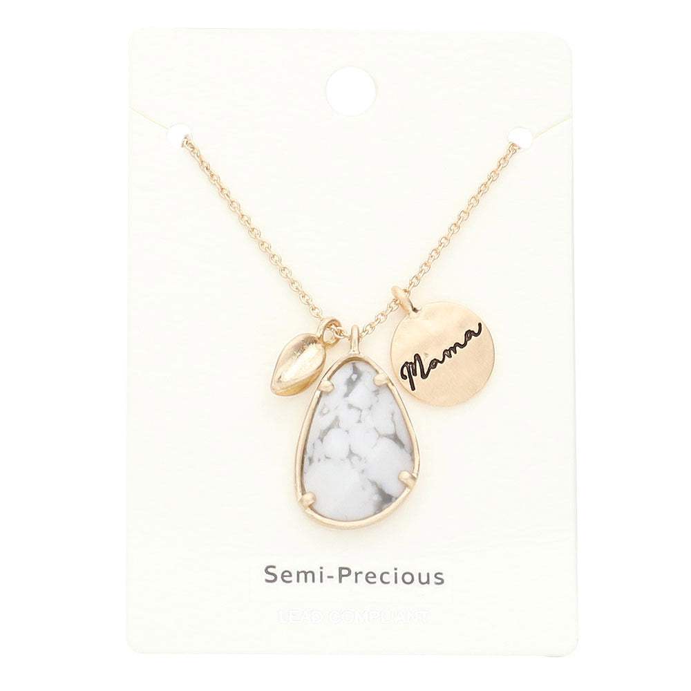 Mama Metal Disc Teardrop Semi Precious Pendant Necklace - Madeline Love - Flyclothing LLC
