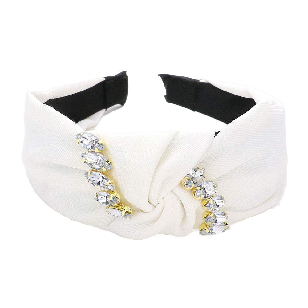 Marquise Stone Embellished Knot Burnout Headband - Madeline Love - Flyclothing LLC