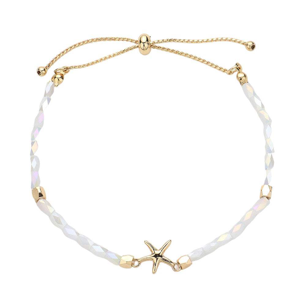 Metal Starfish Pointed Faceted Beaded Pull Tie Cinch Bracelet - Madeline Love - Flyclothing LLC