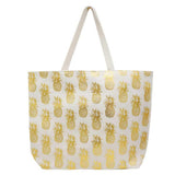 Metallic Pineapple Patterned Beach Tote Bag - Madeline Love - Flyclothing LLC