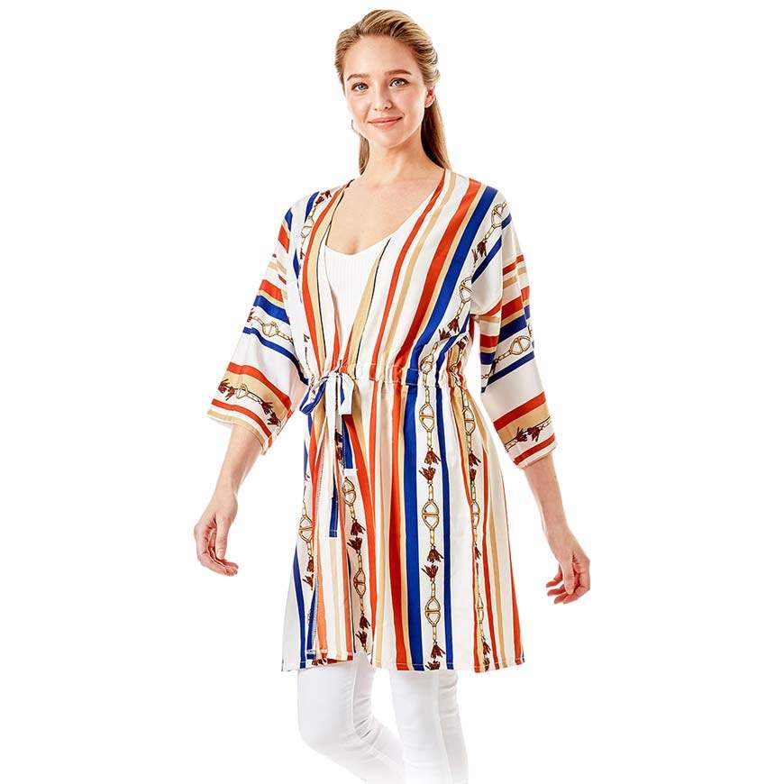 Multi Color Stripe Cover Up Kimono Poncho - Madeline Love - Flyclothing LLC