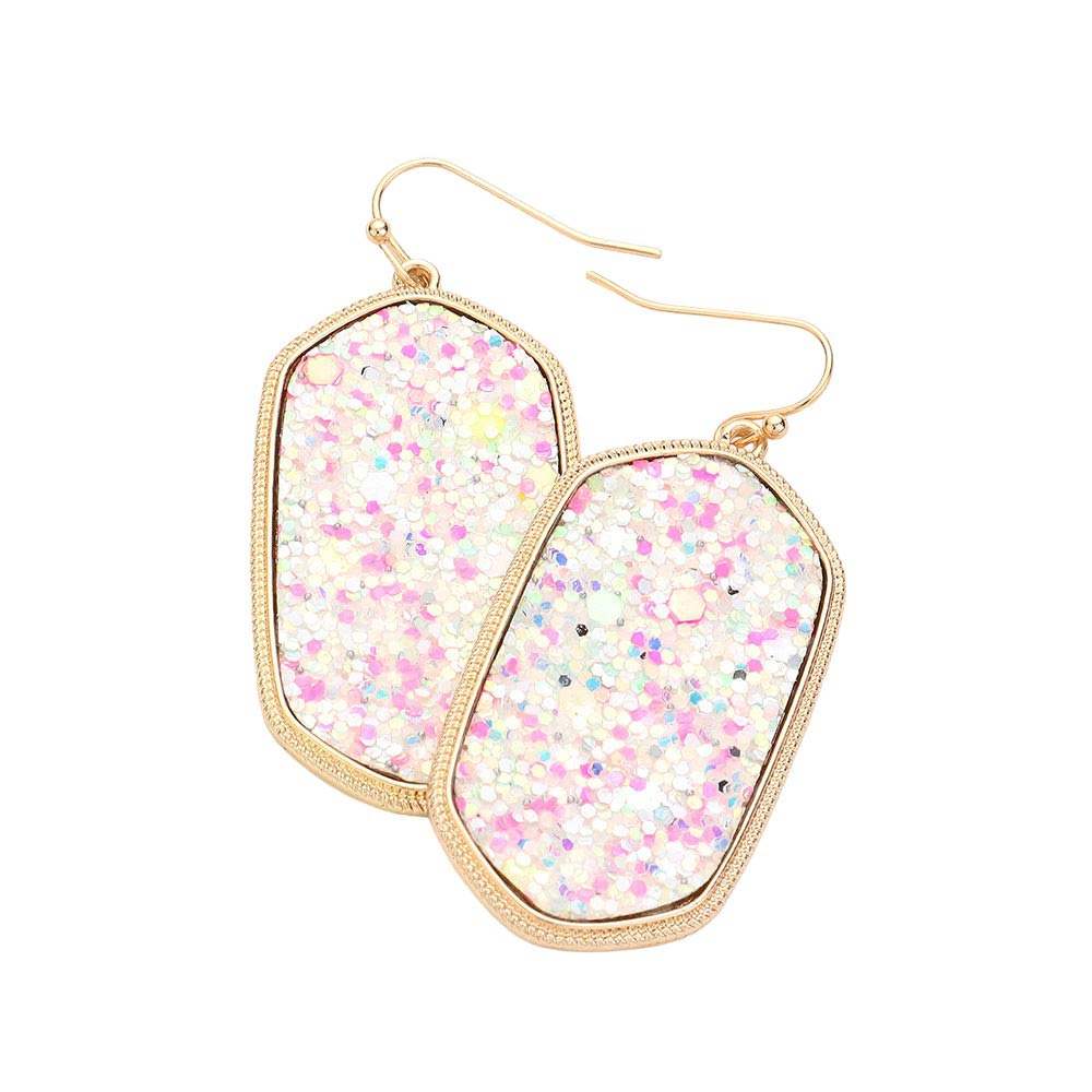 Sparkly Hexagon Frame Dangle Earrings - Madeline Love - Flyclothing LLC