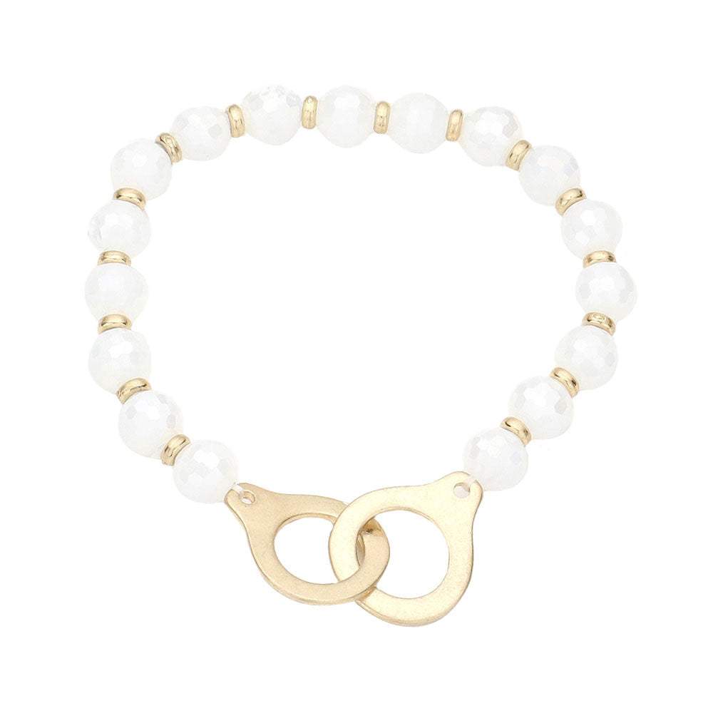 Open Metal Link Accented Faceted Beaded Stretch Bracelet - Madeline Love - Flyclothing LLC
