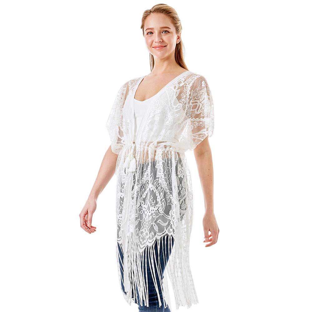 Paisley Crochet Lace Fringe Cover Up Poncho - Madeline Love - Flyclothing LLC