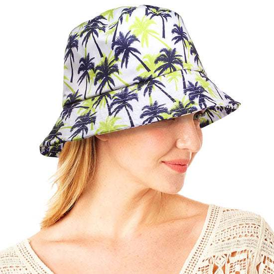 Palm Tree Printed Bucket Hat - Madeline Love - Flyclothing LLC