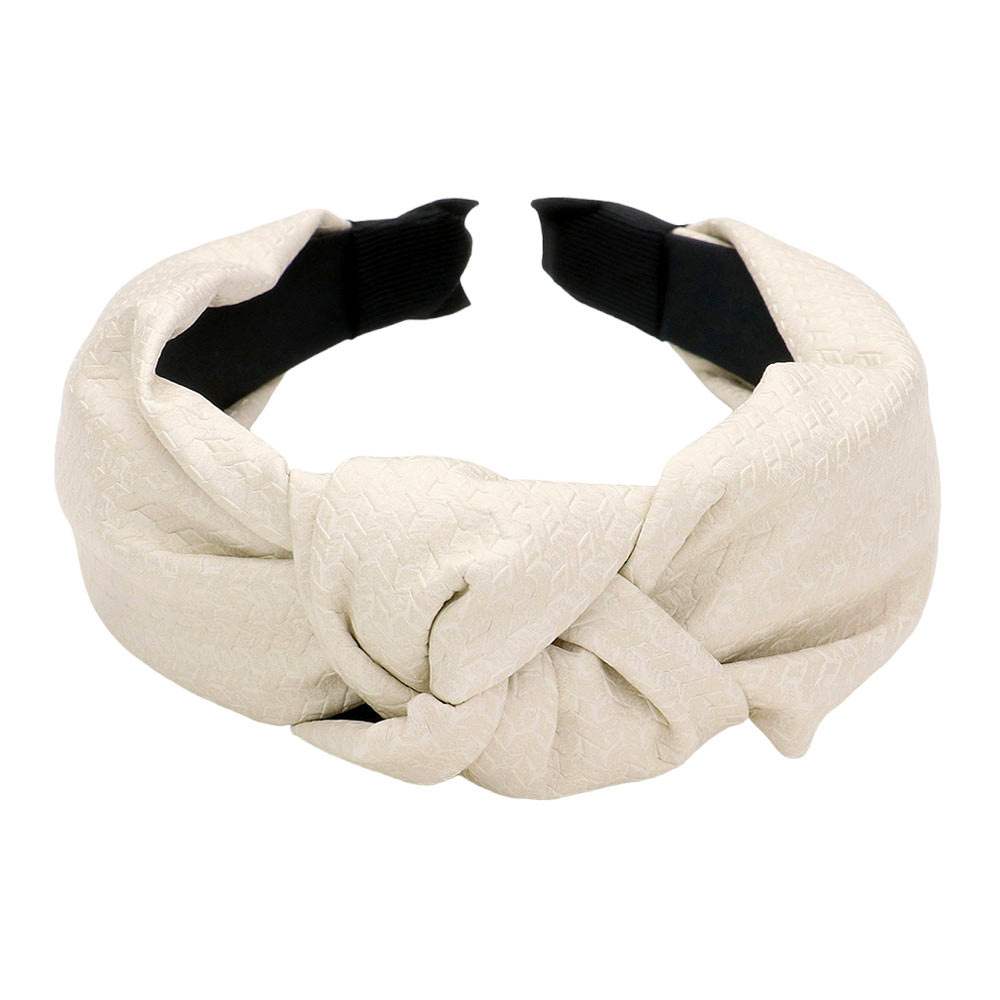 Pattern Detailed Solid Faux Leather Knot Burnout Headband - Madeline Love - Flyclothing LLC
