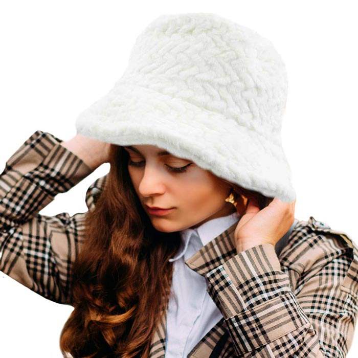 Patterned Faux Fur Solid Bucket Hat - Madeline Love - Flyclothing LLC
