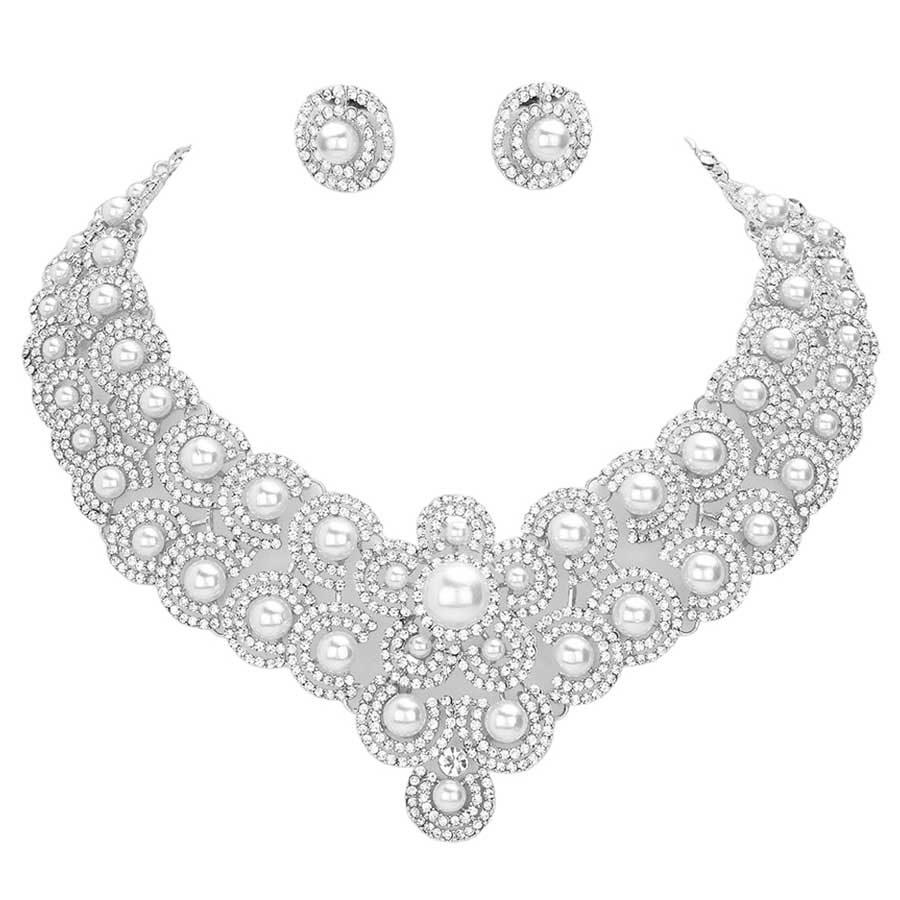Pearl Accented Evening Necklace Earring Set - Madeline Love - Flyclothing LLC