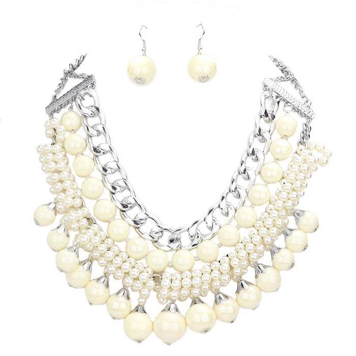 Pearl Chunky Metal Chain Statement Necklace - Madeline Love - Flyclothing LLC