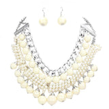 Pearl Chunky Metal Chain Statement Necklace - Madeline Love - Flyclothing LLC