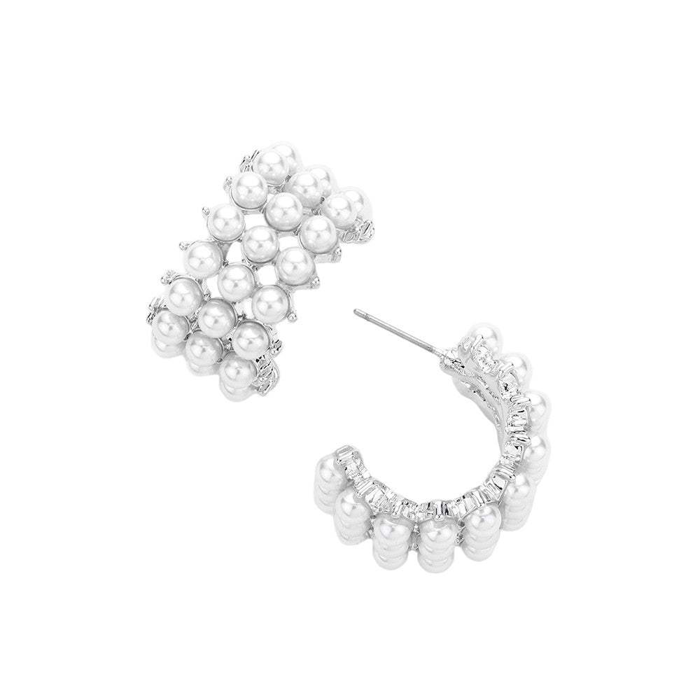 Pearl Cluster Hoop Earrings - Madeline Love - Flyclothing LLC